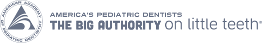 Logo for the American Academy of Pediatric Dentistry with slogan "The Big Authority on Little Teeth," featuring a stylized tooth graphic.