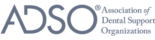 Logo of the Association of Dental Support Organizations (ADSO) on a black background, featuring simple typography with a professional and corporate appearance.