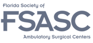 Logo for the Florida Society of Ambulatory Surgical Centers, featuring bold letters "FSASC" on a dark background, with informative text above and below.