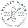 Logo for Valley Ridge Pediatric Dentistry displaying a canoe, toothbrush, and wave patterns in a circular design.